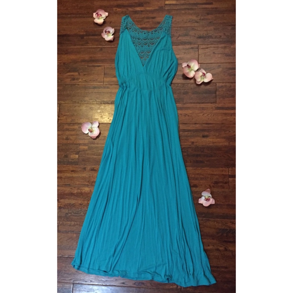 Forever 21 Plus Aqua Crochet-back Maxi Dress